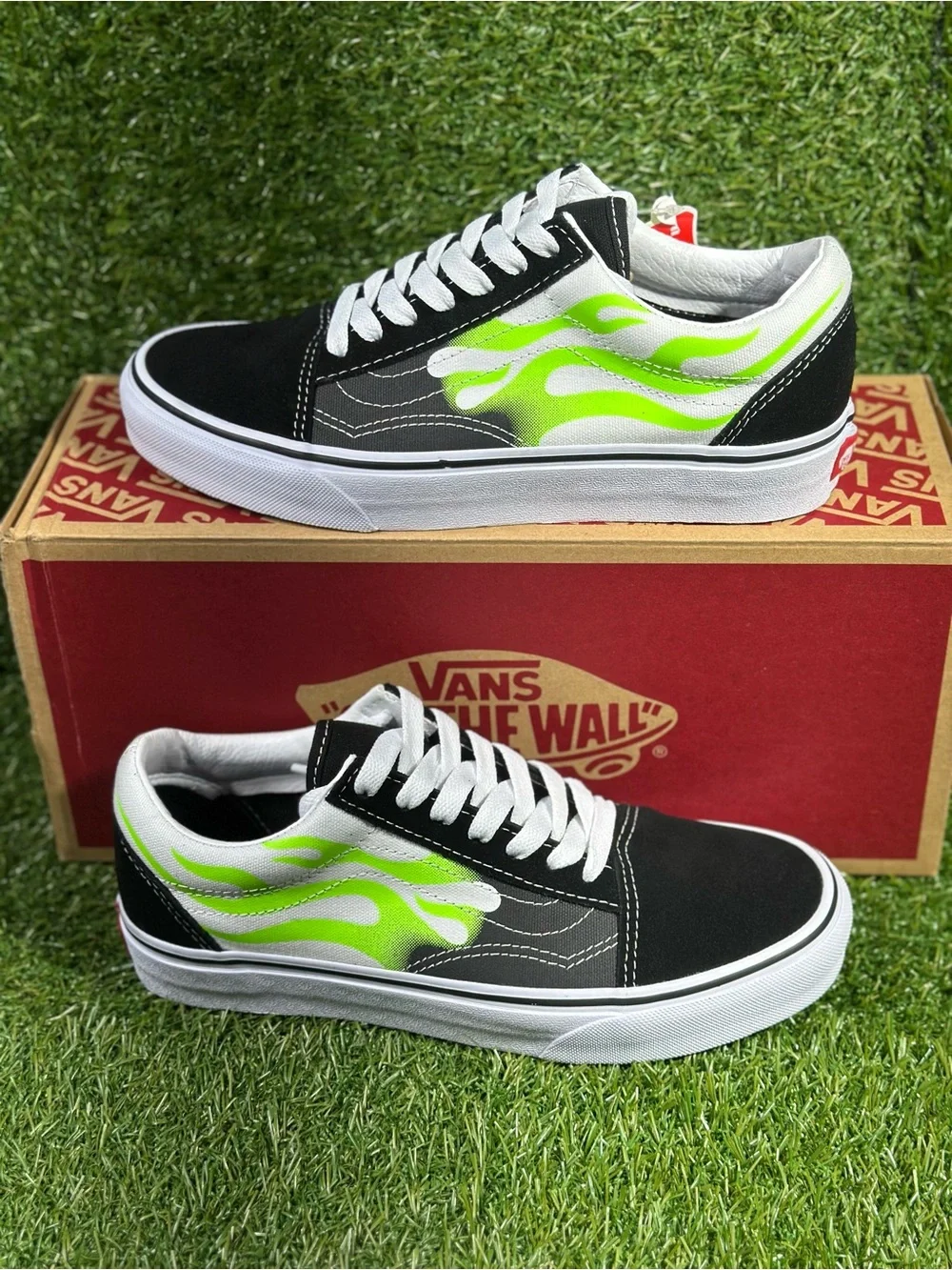 Vans Old Skool Flame, Black/ Neon Green Flame, Men’s 6, 11, 11.5 , VN0A4U3BXEY